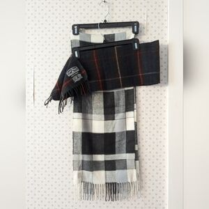 🖤 Cashmere Wool 2 Scarves Plaid Brown Gray White Scotland 11 x 30, Soft
